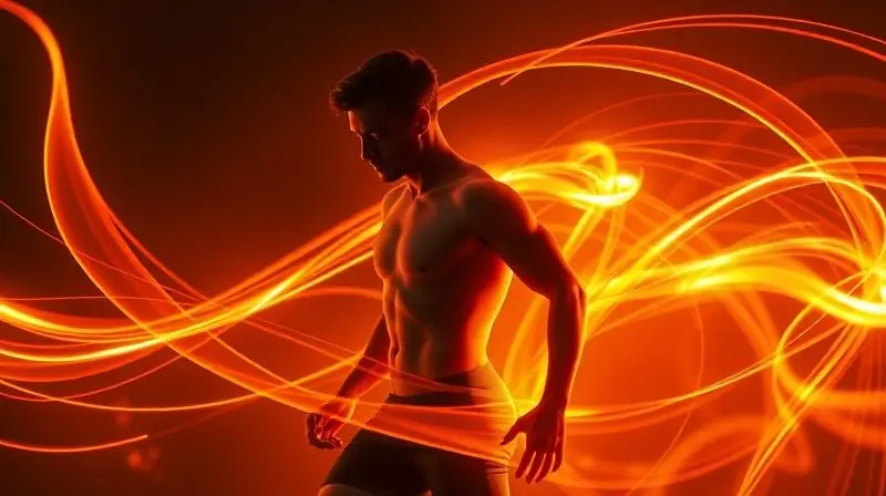 Representação visual do conceito de aceleração do metabolismo e efeito termogênico, mostrando energia e calor corporal.