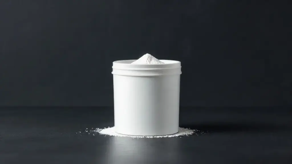 Pote de creatina monohidratada em um fundo escuro, representando a análise completa do suplemento para ganho de força e massa muscular.