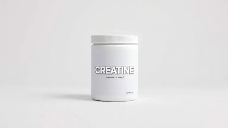 Pote de creatina de alta qualidade em um fundo limpo de estúdio, representando a análise completa do suplemento Creatina Under Labz.