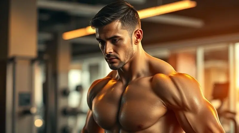 Atleta focado durante um treino intenso em uma academia, representando os benefícios da creatina para o aumento de força e desempenho físico.