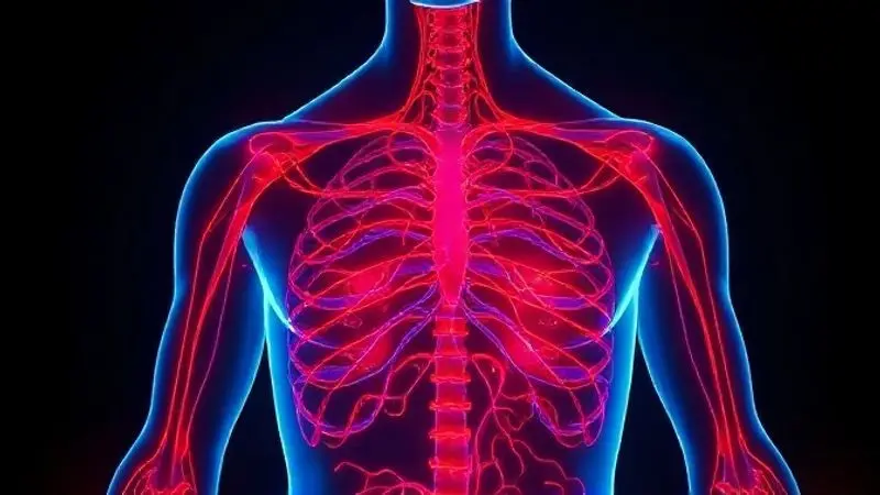 Imagem de um sistema vascular saudável e brilhante, representando os potenciais benefícios da creatina para a saúde e a circulação sanguínea.