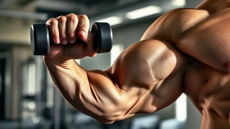 Atleta demonstrando os benefícios da creatina, com foco no músculo do braço contraído, simbolizando o ganho de força e massa muscular.