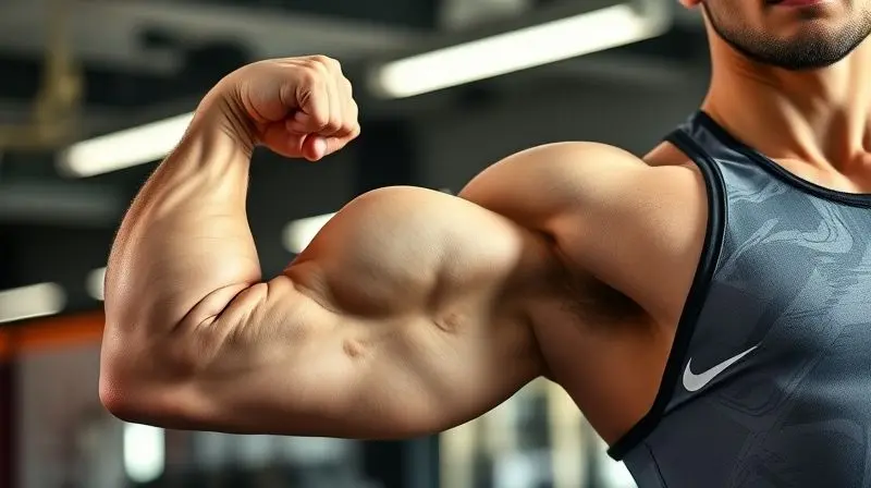 Músculo de um atleta em destaque para ilustrar os benefícios e vantagens da creatina BodyAction no ganho de força e massa muscular.