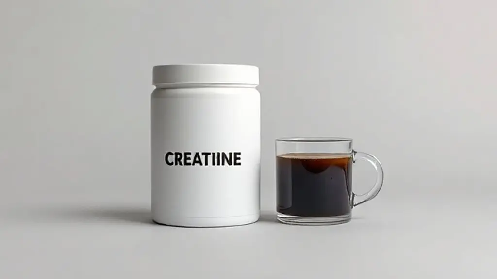 Pote de creatina em pó ao lado de uma xícara de café, representando a discussão sobre a combinação de cafeína e creatina para performance esportiva.