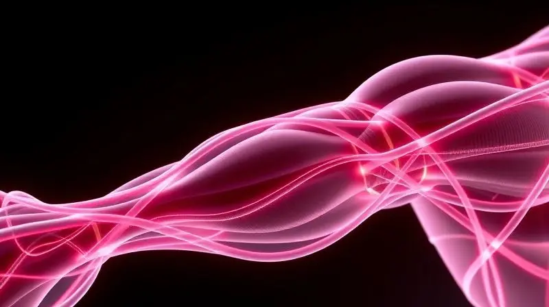 Visualização 3D de fibras musculares saudáveis e fortes, ilustrando o combate à caquexia e perda de massa muscular com creatina.