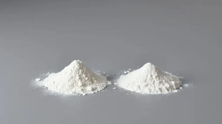 Dois montes de pó branco representando os suplementos creatina e glutamina lado a lado, destacando os benefícios de combinar os dois para performance.