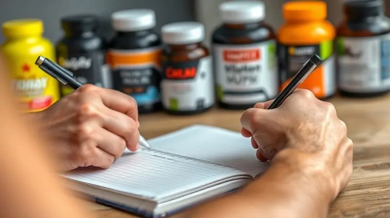 Pessoa fazendo anotações em um diário de treino para escolher a melhor alternativa à creatina de acordo com seus objetivos de fitness.