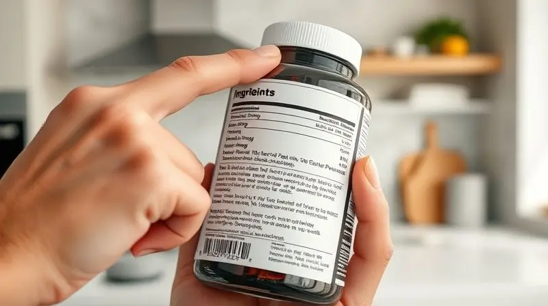 Consumidor atento lendo o rótulo de um pote de creatina, focando na lista de ingredientes para escolher um produto puro e sem alérgenos.