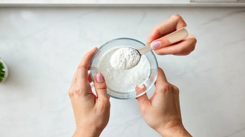 Pessoa misturando a dose correta de creatina em um copo de água, demonstrando a forma certa de como tomar o suplemento para obter os melhores resultados.