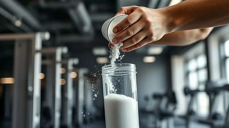 Atleta misturando creatina em pó em uma coqueteleira com água, demonstrando a forma correta de como tomar o suplemento para melhores resultados.