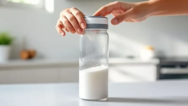 Pessoa preparando a dose correta de creatina, misturando o pó branco em um copo de água para obter os melhores resultados.
