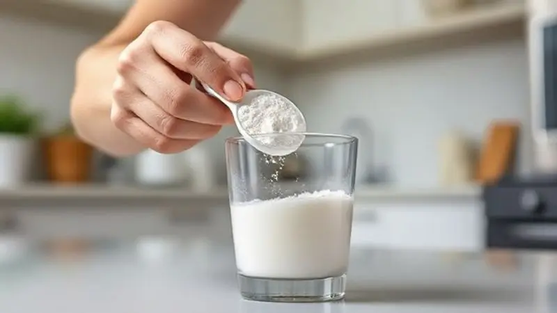 Pessoa misturando a dose correta de creatina em um copo de água, demonstrando a forma segura de como tomar o suplemento para evitar riscos.