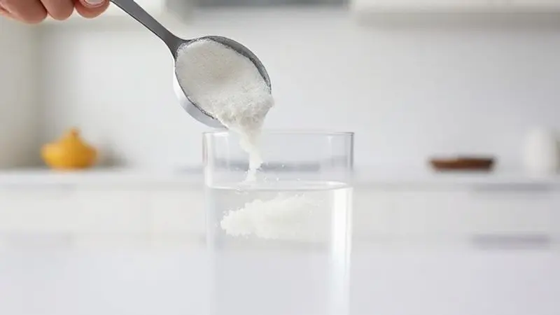 Pessoa misturando corretamente a creatina micronizada em um copo de água, destacando sua fácil dissolução para o consumo diário.