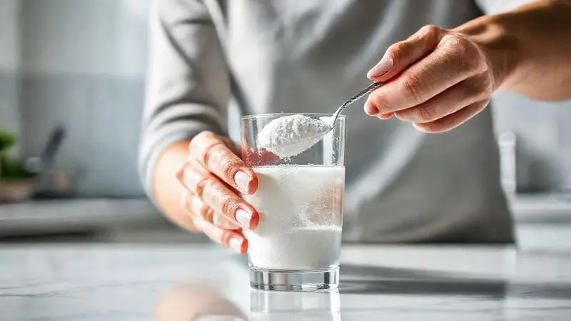 Pessoa misturando creatina em pó em um copo de água, demonstrando o modo de preparo correto do suplemento para melhores resultados.