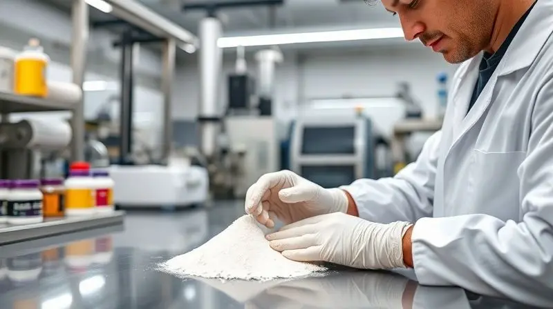 Cena em um laboratório moderno representando o controle de qualidade e a confiabilidade da marca Dux Nutrition na fabricação de suplementos.