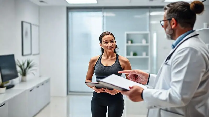 Pessoa conversando com um profissional de saúde sobre o uso de suplementos, abordando quem pode tomar creatina e suas contraindicações.