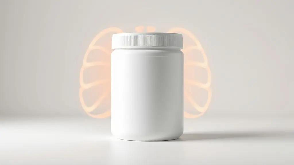 Um pote de creatina branco sem marca em frente a uma representação estilizada da glândula tireoide, ilustrando a relação entre o suplemento e a saúde da tireoide.