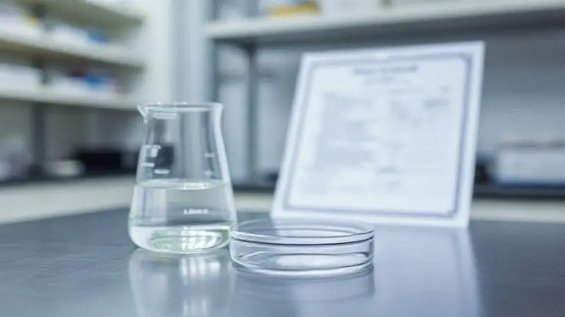Imagem conceitual representando um laudo de creatina e a confiabilidade da marca, com equipamentos de laboratório em um ambiente clínico e estéril.