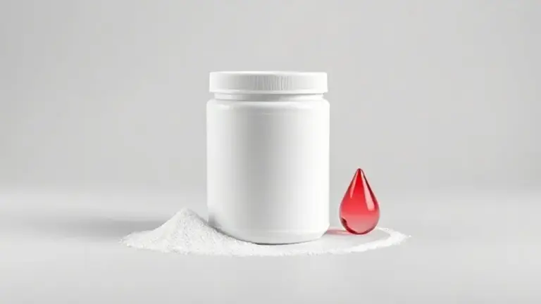 Imagem conceitual mostrando um pote de creatina ao lado de um símbolo de gota de sangue, ilustrando a relação entre o uso de creatina e a doação de sangue.