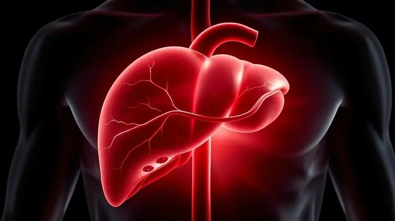 Ilustração médica conceitual de um fígado humano saudável para discutir a relação entre a suplementação com creatina e a saúde hepática.