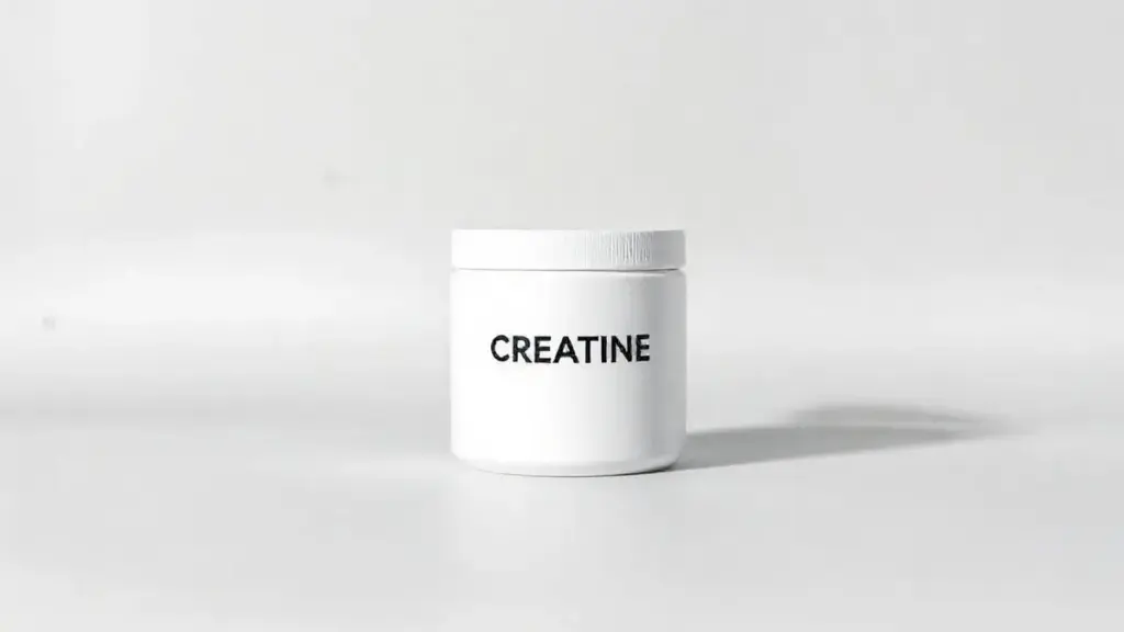 Pote de creatina sem marca em um estúdio fotográfico, ilustrando a análise e review completo sobre a creatina da Soldiers Nutrition e suas polêmicas.