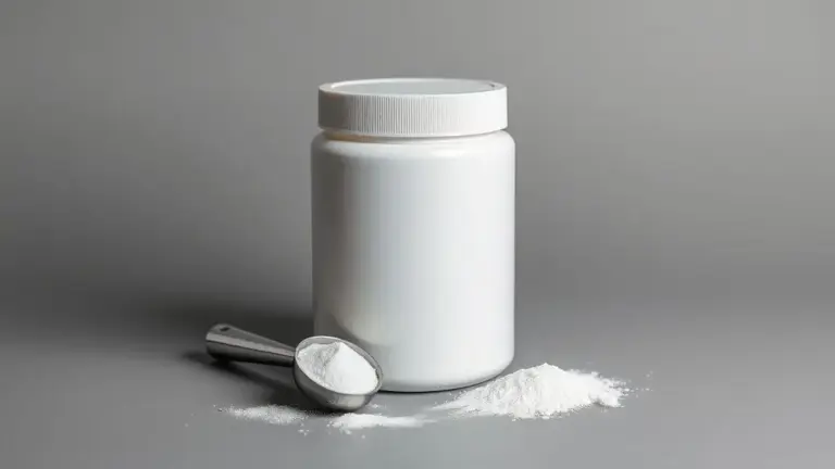 Pote de creatina em destaque para análise da marca TopWay. A imagem mostra o produto em um ambiente de estúdio, com foco na sua qualidade e pureza.