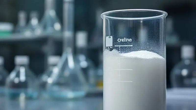 Análise científica da creatina em um laboratório para verificar se a creatina vencida ainda faz efeito e mantém sua potência.