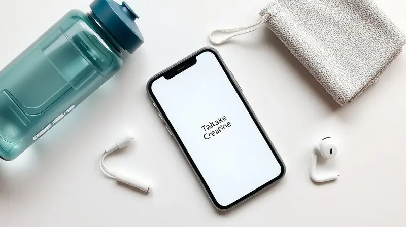 Celular exibindo um alarme de lembrete para tomar creatina, ao lado de itens de academia, como dica para não esquecer a dose.