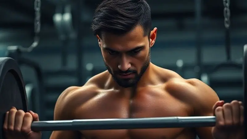 Atleta focado em um treino intenso de musculação, simbolizando uma dica para potencializar os resultados da creatina com exercícios.