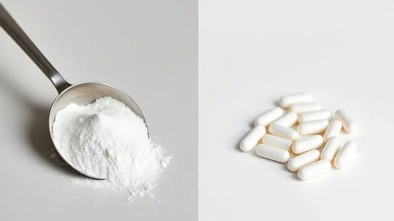 Close-up de um medidor (scoop) com a dosagem exata de creatina em pó, ilustrando a importância da quantidade correta para suplementação.