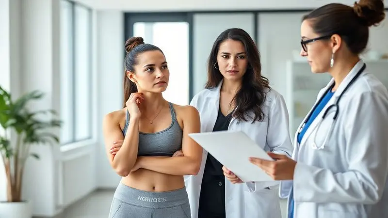 Mulher conversando com uma profissional de saúde sobre os possíveis efeitos colaterais e contraindicações do uso de creatina.