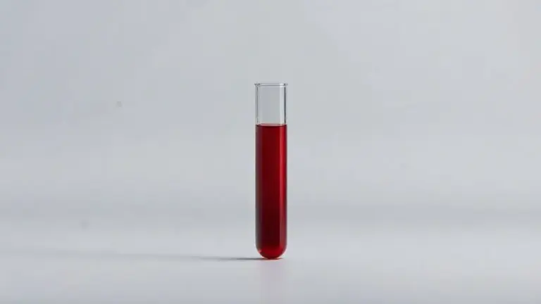 Tubo de ensaio com amostra de sangue para um exame de creatinina, representando a importância do monitoramento da saúde renal.