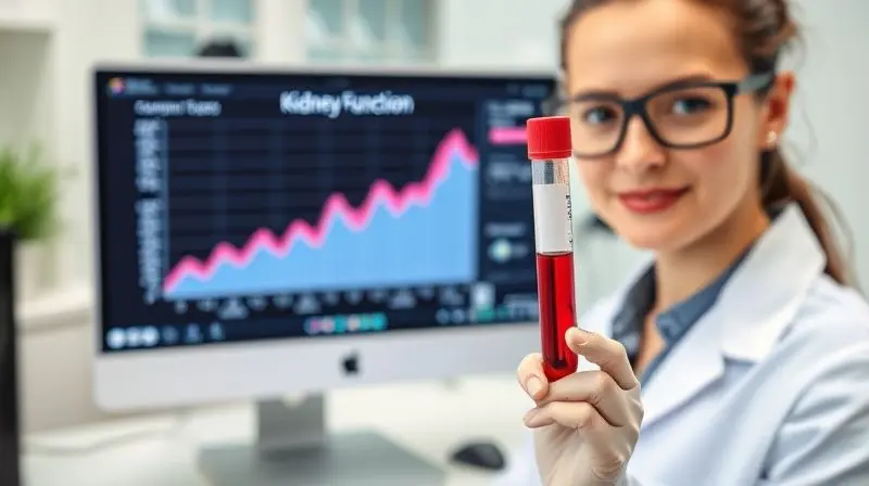 Técnico de laboratório analisando uma amostra de sangue para um exame de creatinina, um importante marcador da função e saúde dos rins.