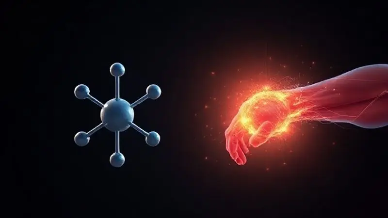 Representação conceitual da maltodextrina como fonte de energia agindo em conjunto com as fibras musculares para melhorar o desempenho.