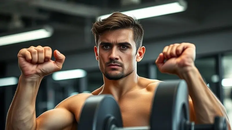 Pessoa focada levantando pesos em uma academia, simbolizando a possibilidade de ganhar massa muscular mesmo com os desafios do hipotireoidismo.