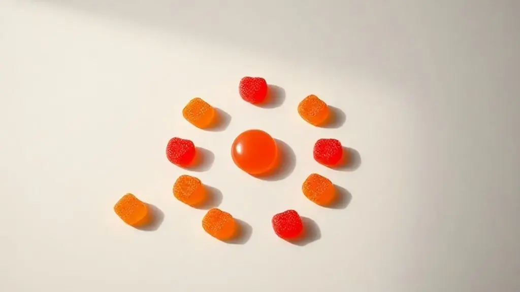 Gomas de creatina caseiras perfeitamente arrumadas sobre uma superfície neutra, destacando a textura e o brilho do suplemento feito em casa.