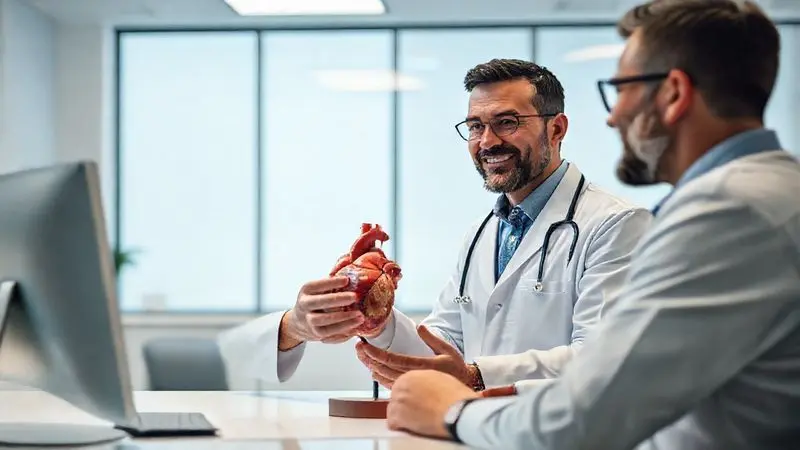 Paciente em consulta com médico cardiologista para discutir o uso de creatina, destacando a importância do acompanhamento profissional para hipertensos.