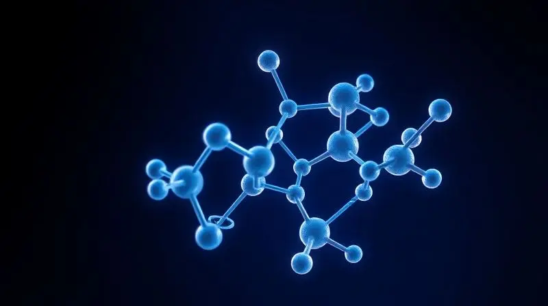 Imagem conceitual da estrutura molecular da creatina, representando a ciência por trás dos ingredientes e da composição do suplemento.