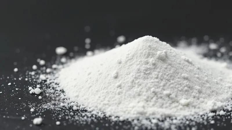 Macro de cristais de creatina monohidratada em pó, destacando a pureza e a textura dos ingredientes da Creatina Probiótica.