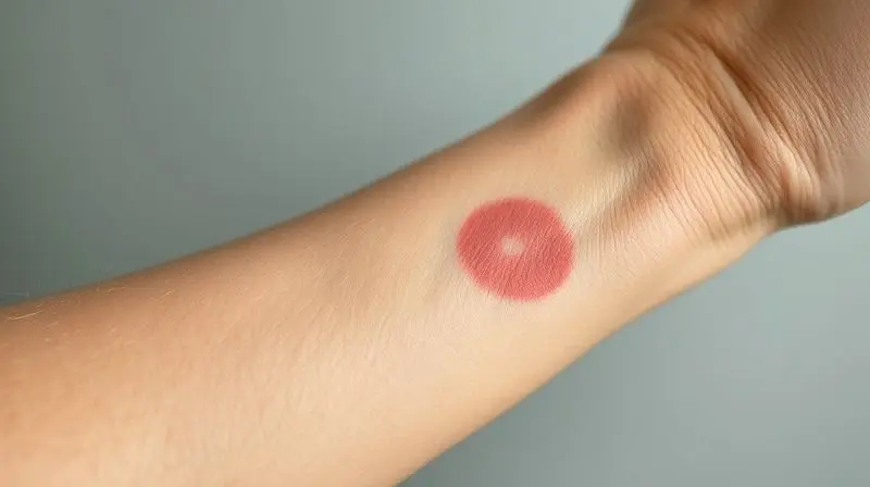 Close-up de uma manifestação cutânea, como uma leve erupção vermelha no braço, ilustrando um possível sintoma de alergia à creatina.