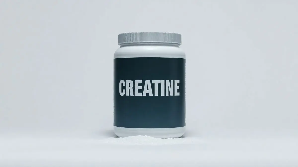 Análise completa das creatinas da BodyAction, mostrando um pote de creatina sem marca em destaque sob iluminação de estúdio profissional.