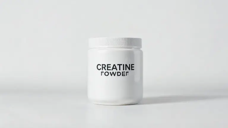 Pote de creatina representando a melhor marca para idosos, em um fundo limpo, destacando a pureza e os benefícios do suplemento para a saúde na terceira idade.
