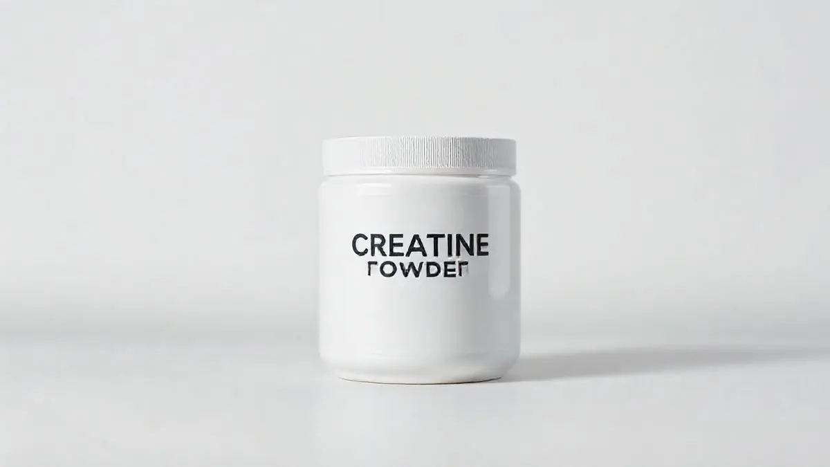 Pote de creatina representando a melhor marca para idosos, em um fundo limpo, destacando a pureza e os benefícios do suplemento para a saúde na terceira idade.
