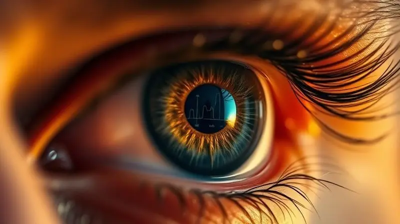 Imagem conceitual de melhora do foco e concentração, com um gráfico refletido no olho de uma pessoa para simbolizar clareza mental.