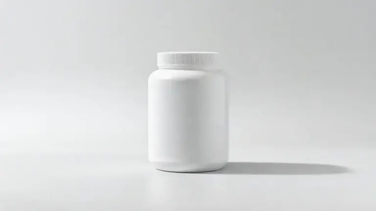 Pote branco de creatina de alta qualidade em um fundo limpo, representando as melhores opções de suplementos para ganho de força e massa muscular.