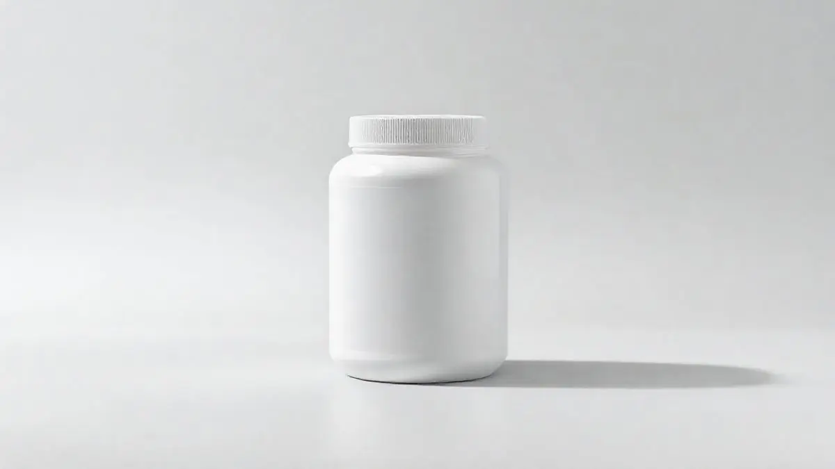 Pote branco de creatina de alta qualidade em um fundo limpo, representando as melhores opções de suplementos para ganho de força e massa muscular.