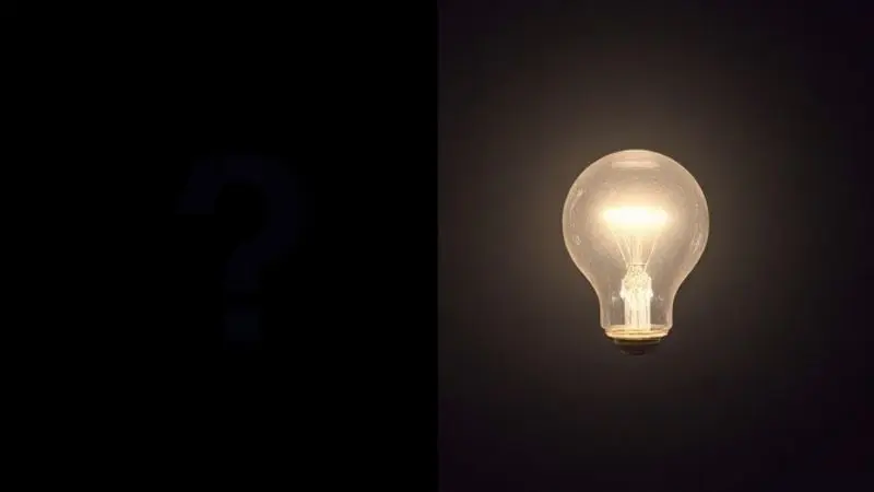 Imagem conceitual com um ponto de interrogação na sombra e uma lâmpada acesa, simbolizando os mitos e as verdades sobre a creatina.