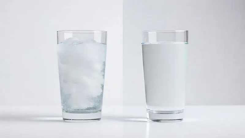 Imagem conceitual de um copo com água turva ao lado de um copo com água cristalina, representando a diferença entre mitos e verdades sobre a creatina.
