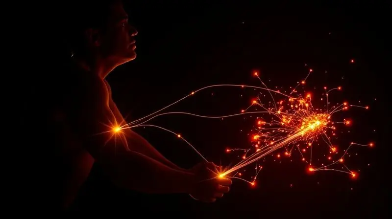 Imagem conceitual de uma silhueta de atleta com músculos brilhando, ilustrando a função da creatina na produção de energia e força muscular.