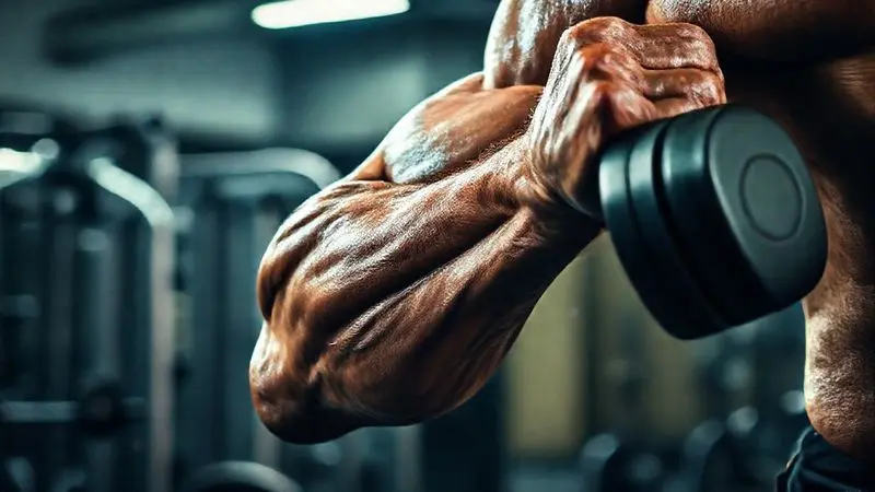 Atleta demonstrando força e os benefícios da creatina ao levantar um peso em um treino intenso na academia.
